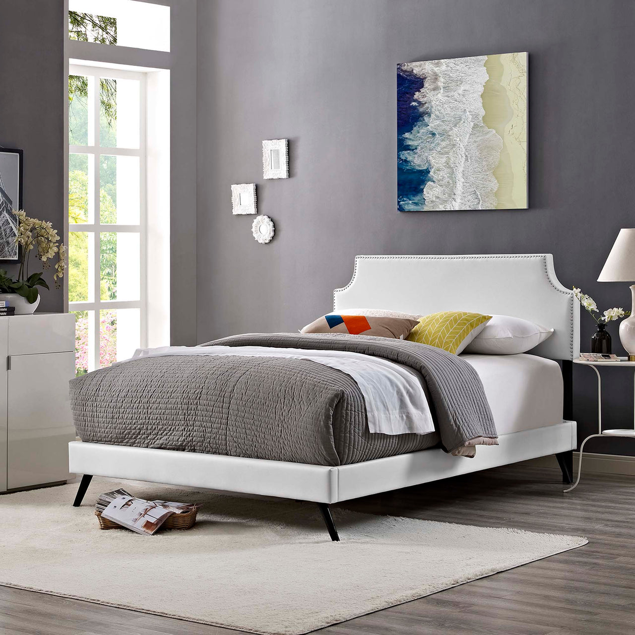 Corey Eco-Leather Queen Platform Bed, White