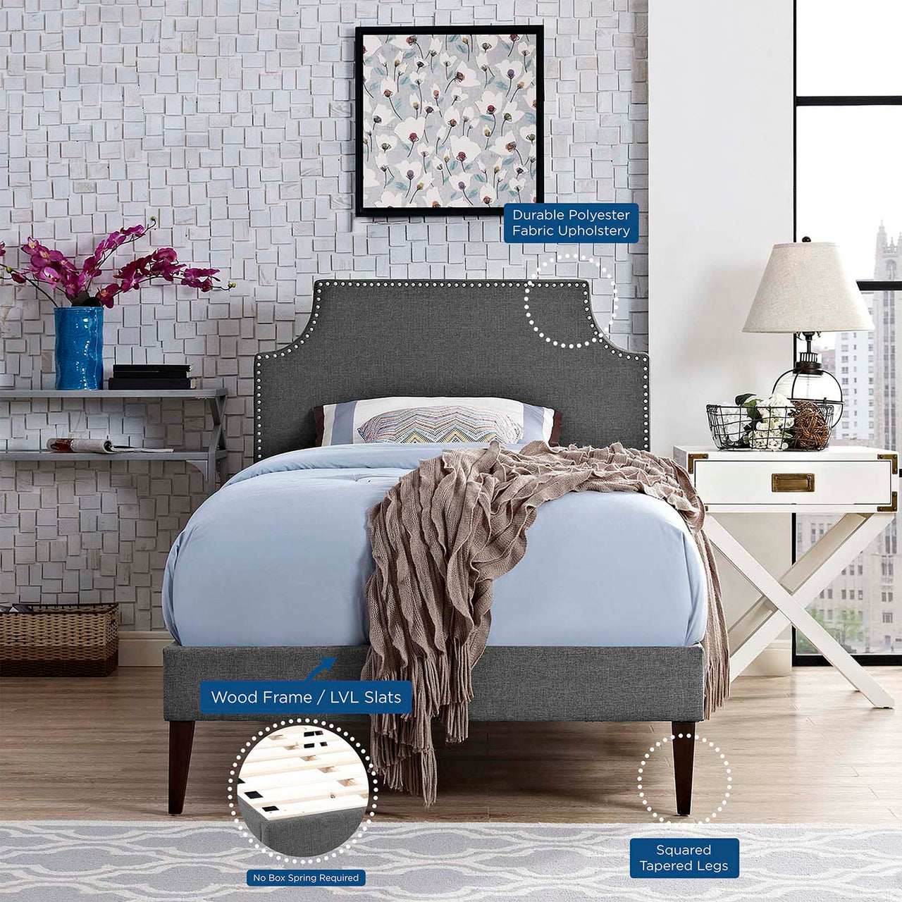 Corey Fabric Twin Platform Bed, Gray