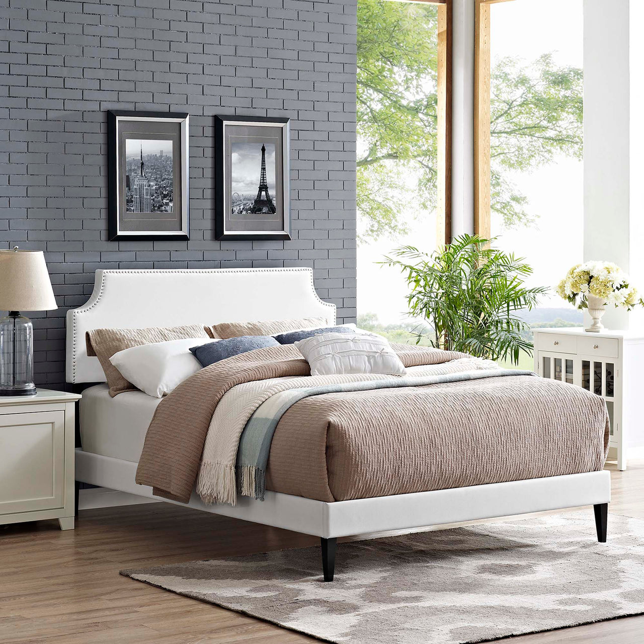 Corey Eco-Leather Queen Platform Bed, White