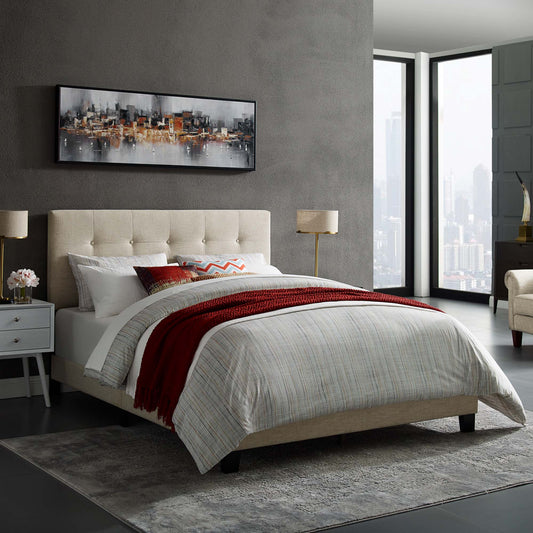 Amirada Fabric Queen Bed, Beige