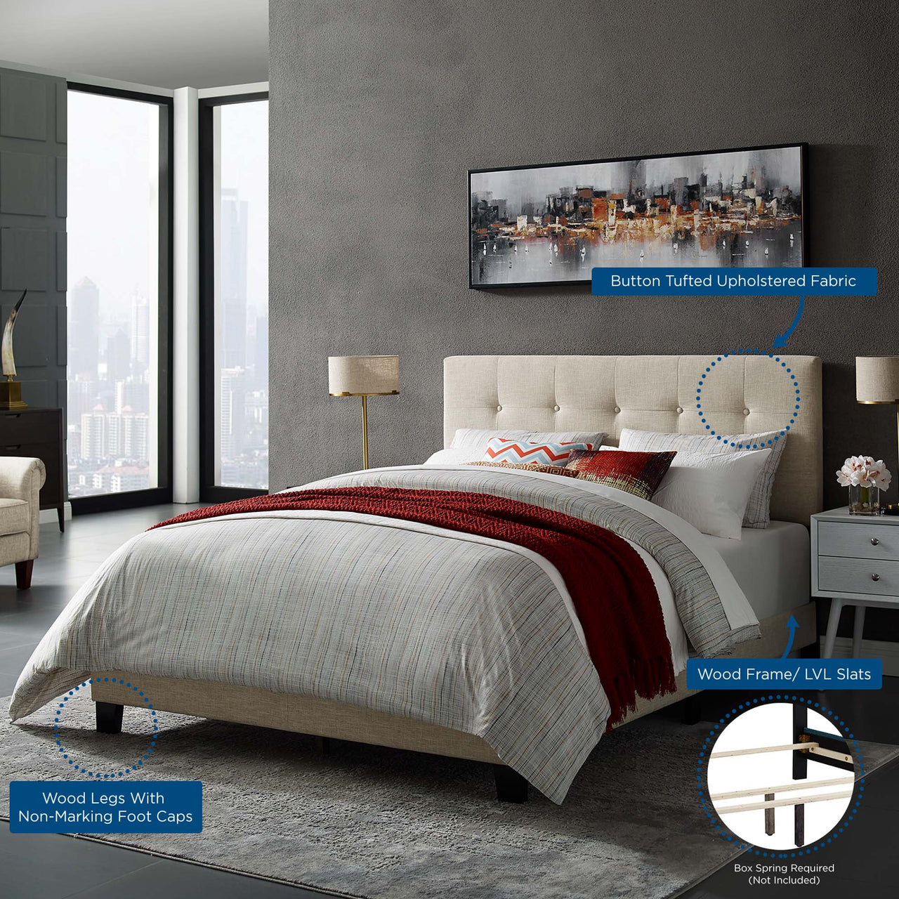 Amirada Fabric King Bed, Beige