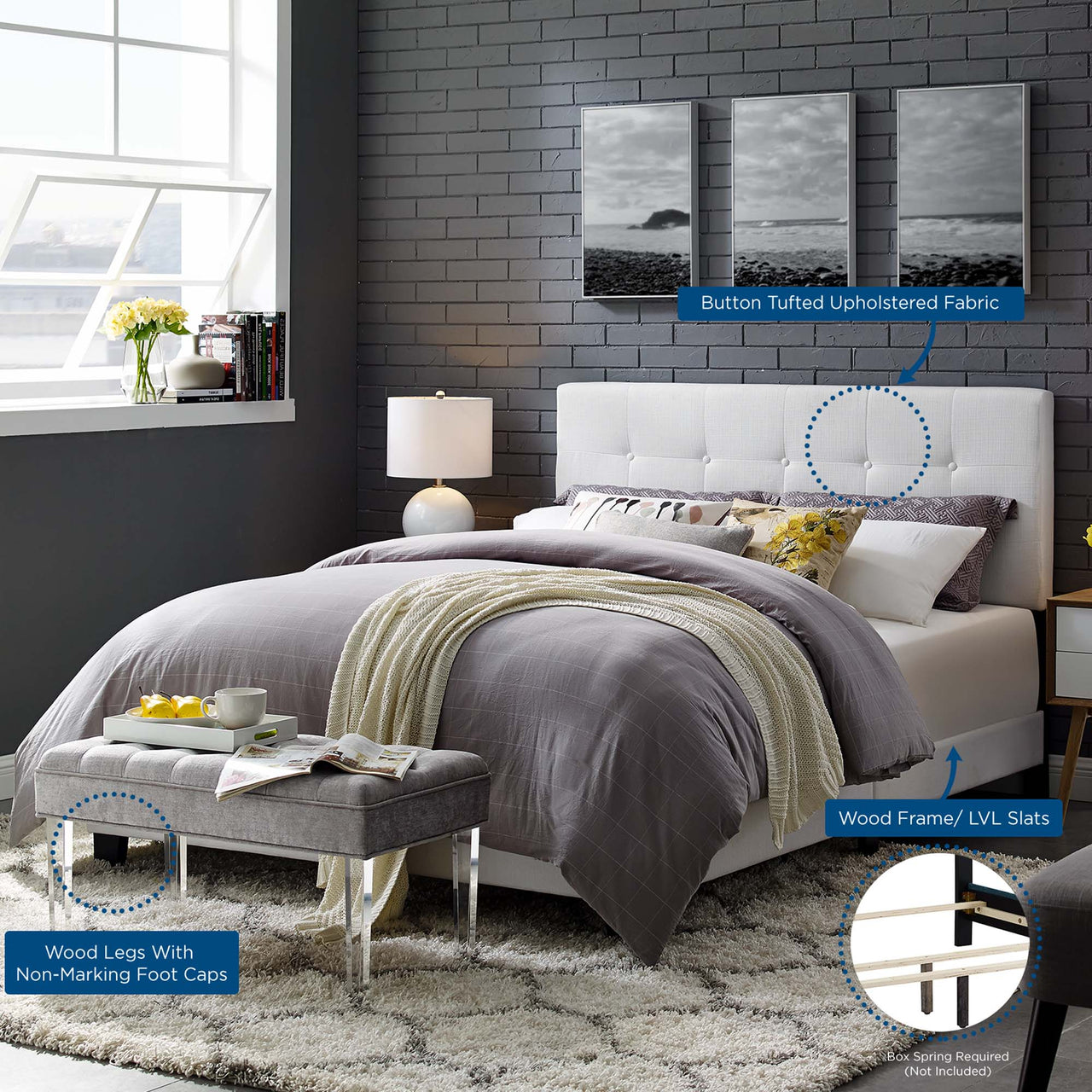 Amirada Fabric King Bed, White