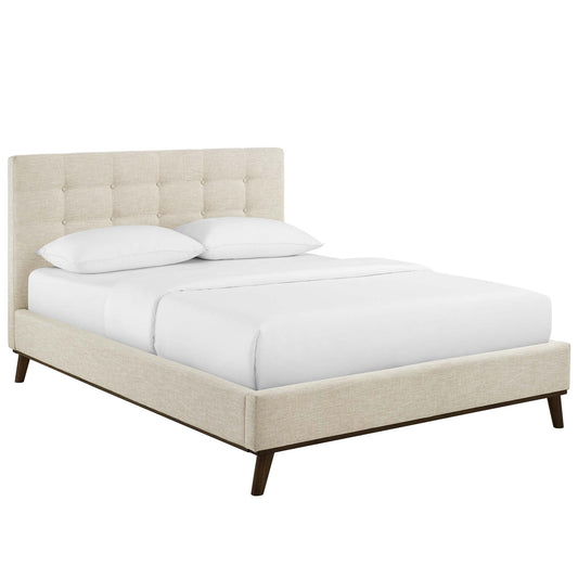 Kendra Fabric Queen Platform Bed, Beige