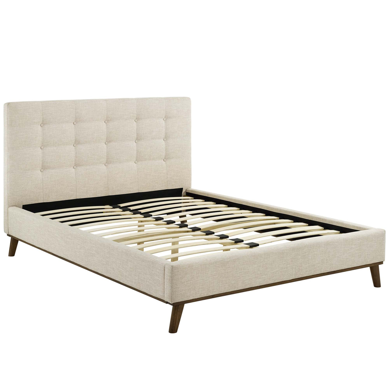 Kendra Fabric Queen Platform Bed, Beige