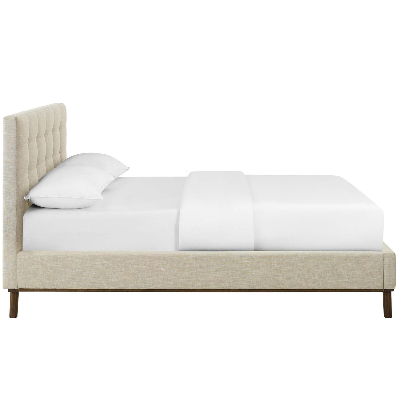 Kendra Fabric Queen Platform Bed, Beige
