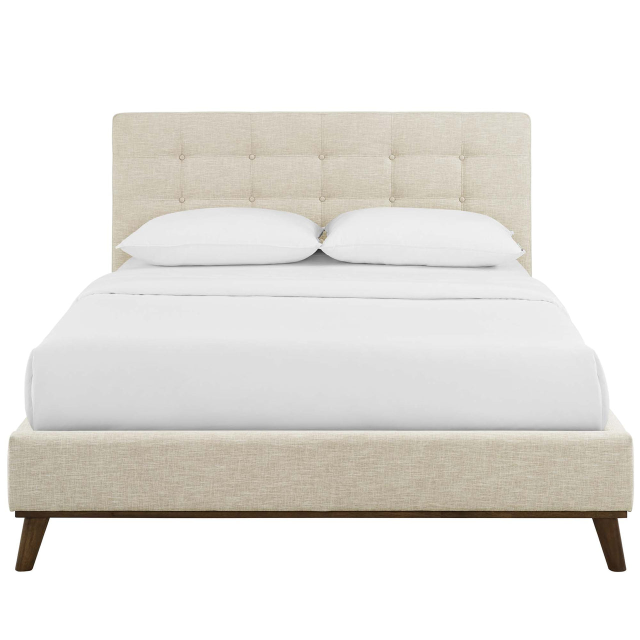 Kendra Fabric Queen Platform Bed, Beige