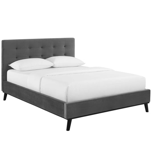 Kendra Velvet Queen Platform Bed, Gray