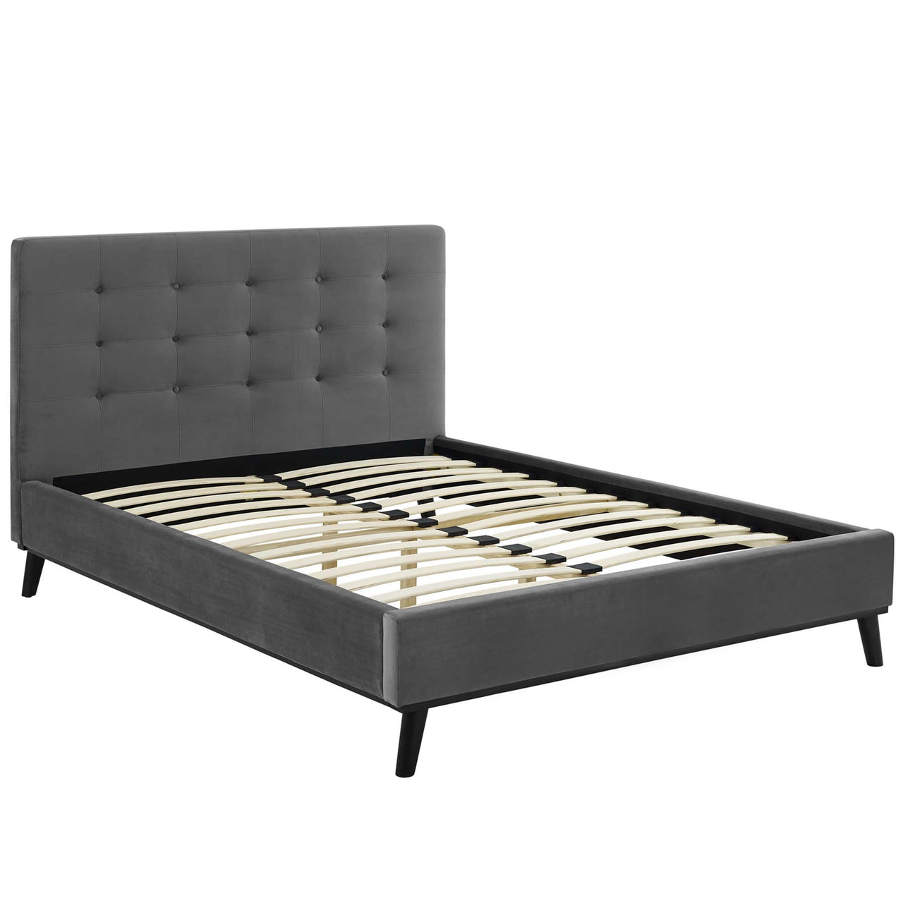 Kendra Velvet Queen Platform Bed, Gray