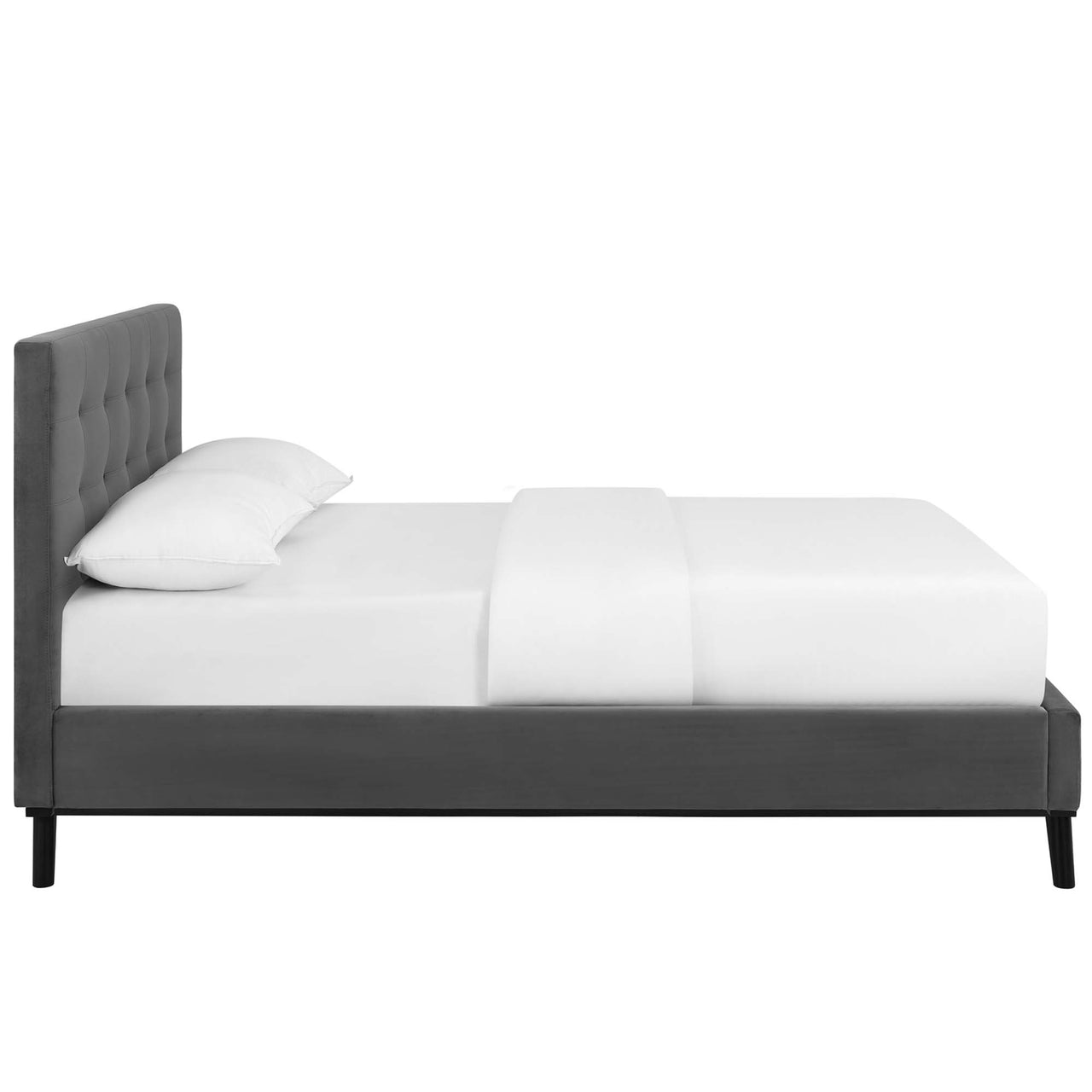 Kendra Velvet Queen Platform Bed, Gray