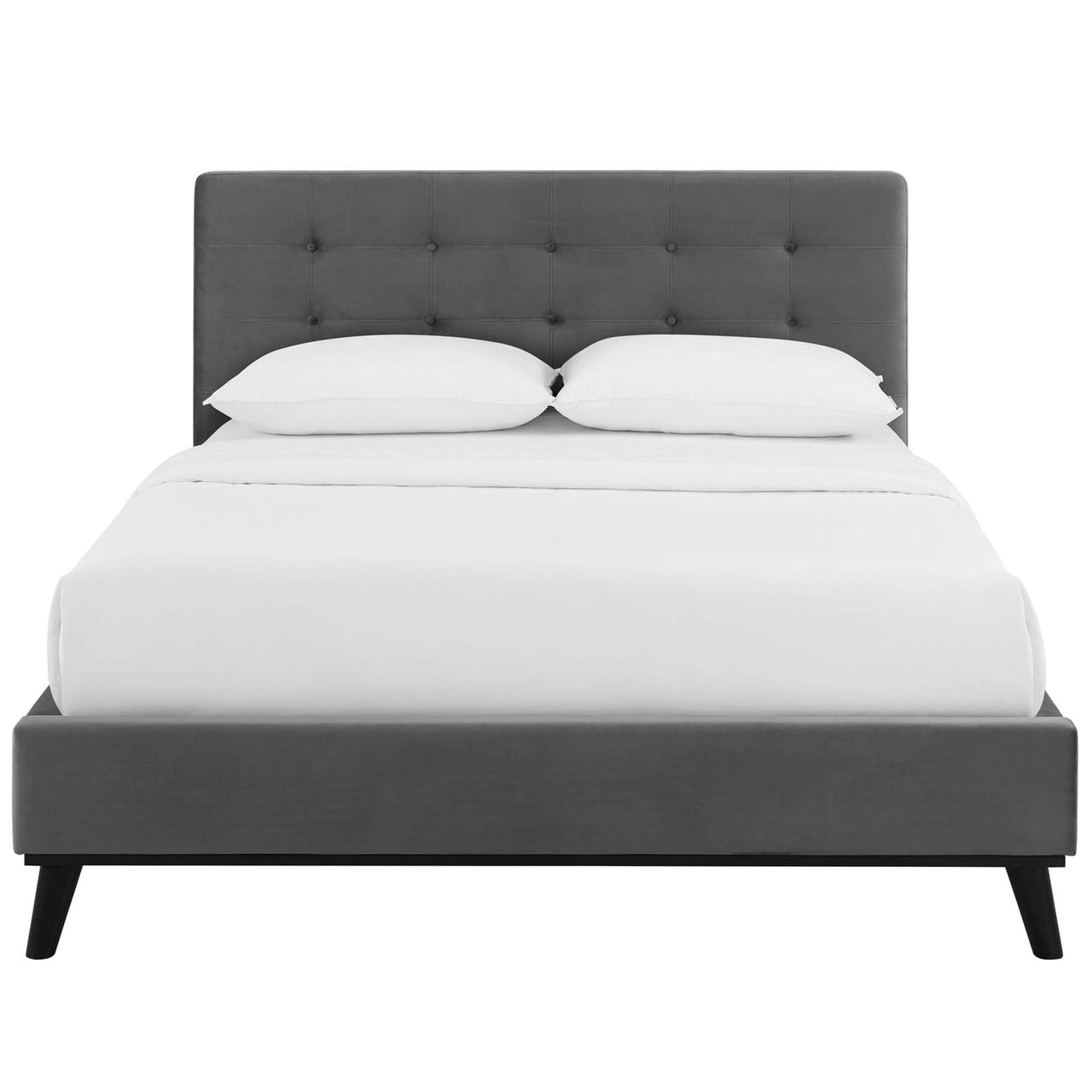 Kendra Velvet Queen Platform Bed, Gray