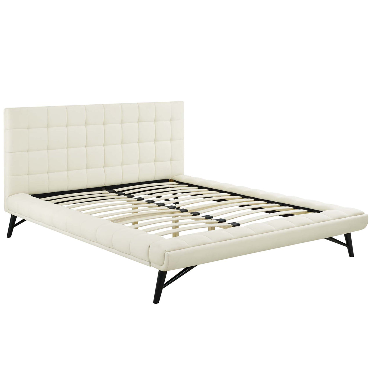 Ridge Fabric Queen Platform Bed, Ivory