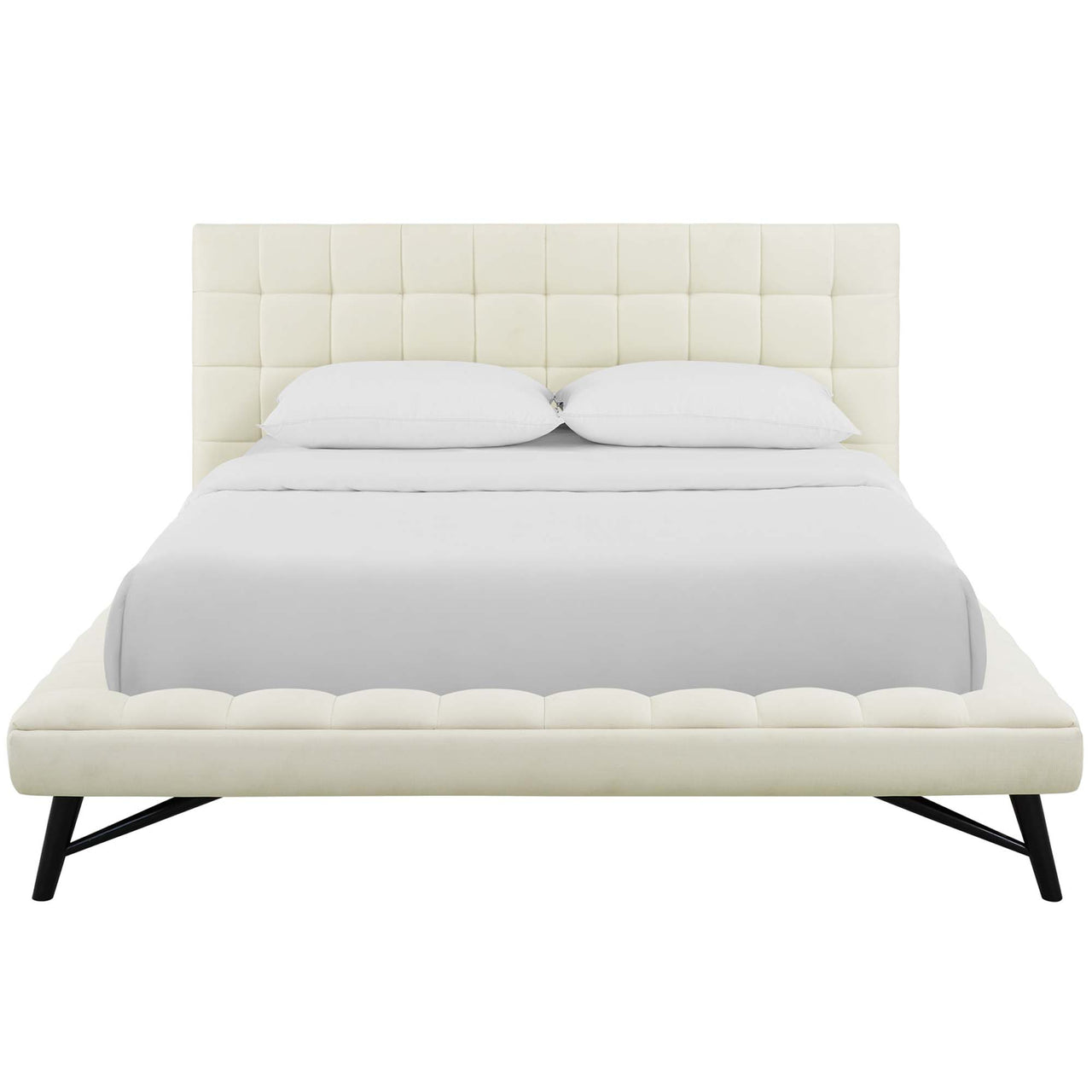 Ridge Fabric Queen Platform Bed, Ivory