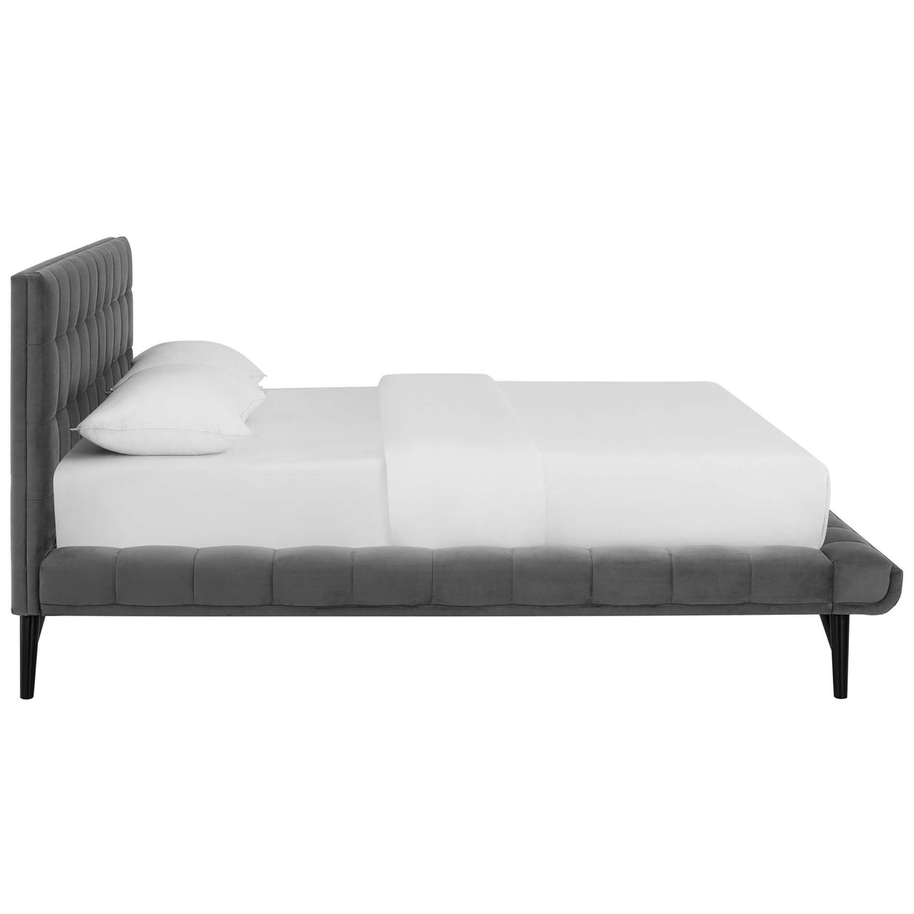 Ridge Upholstered Velvet Queen Platform Bed, Gray