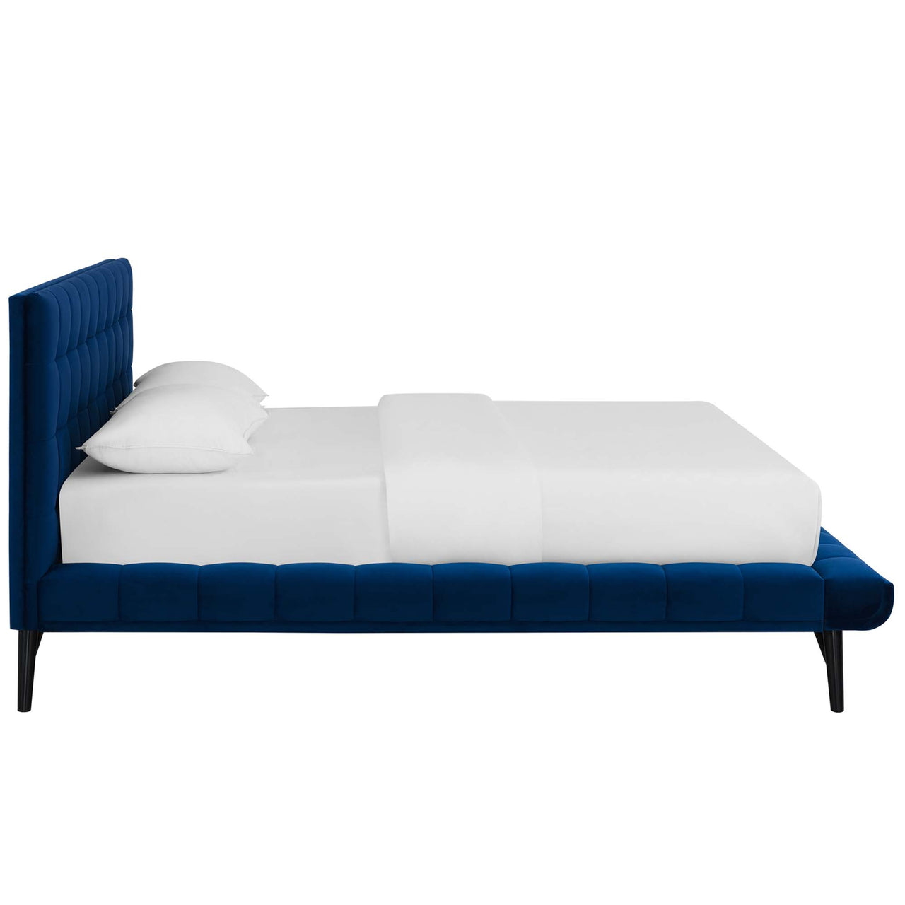 Ridge Upholstered Velvet Queen Platform Bed, Navy