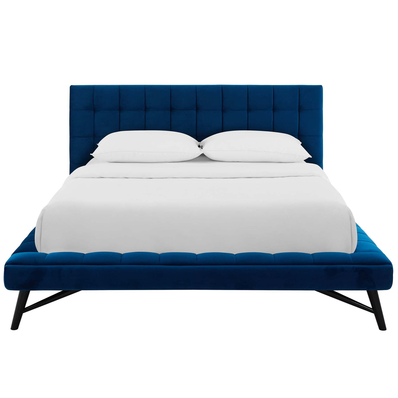 Ridge Upholstered Velvet Queen Platform Bed, Navy
