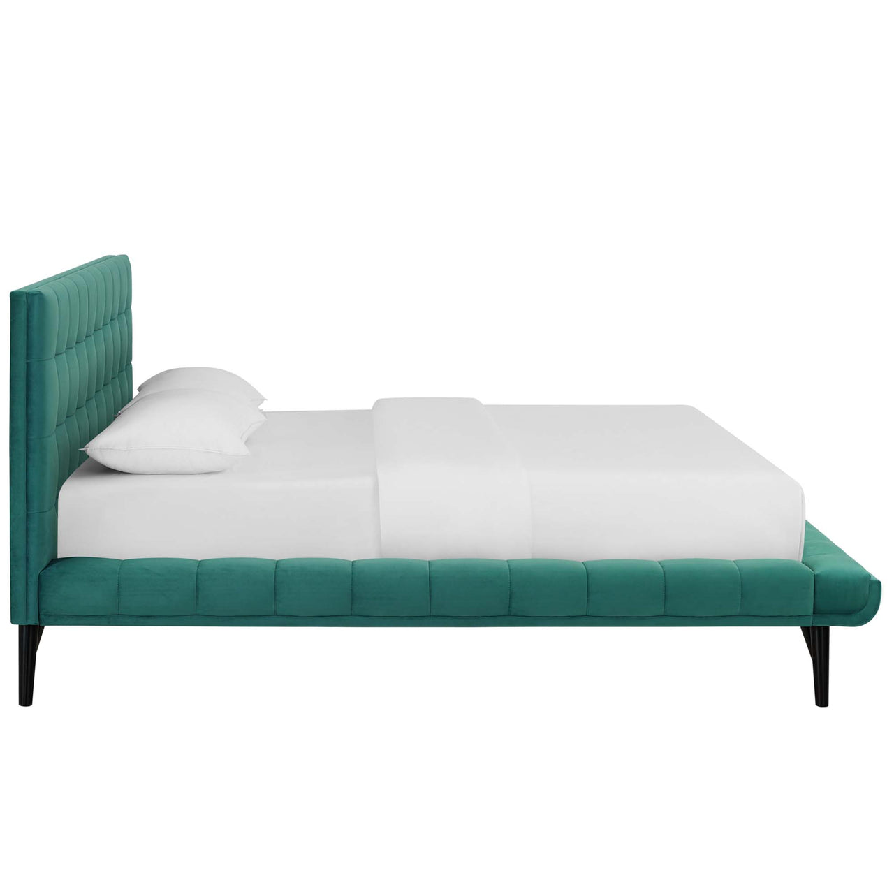 Ridge Upholstered Velvet Queen Platform Bed, Teal