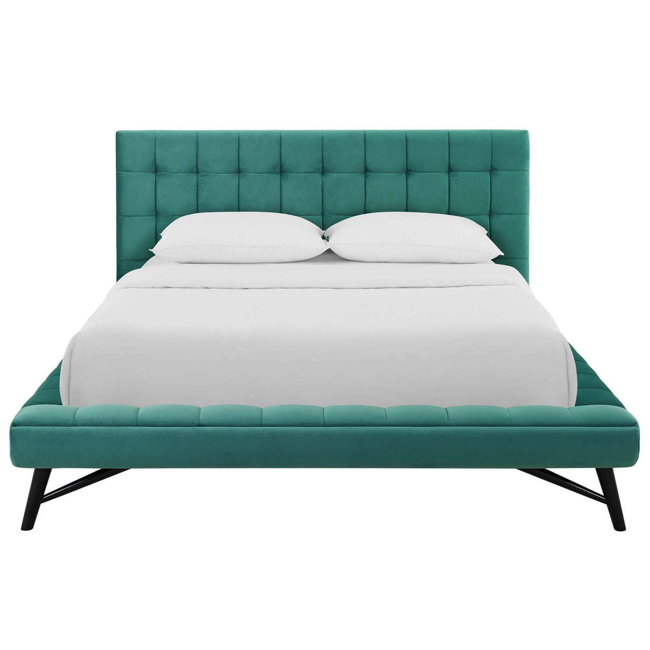 Ridge Upholstered Velvet Queen Platform Bed, Teal