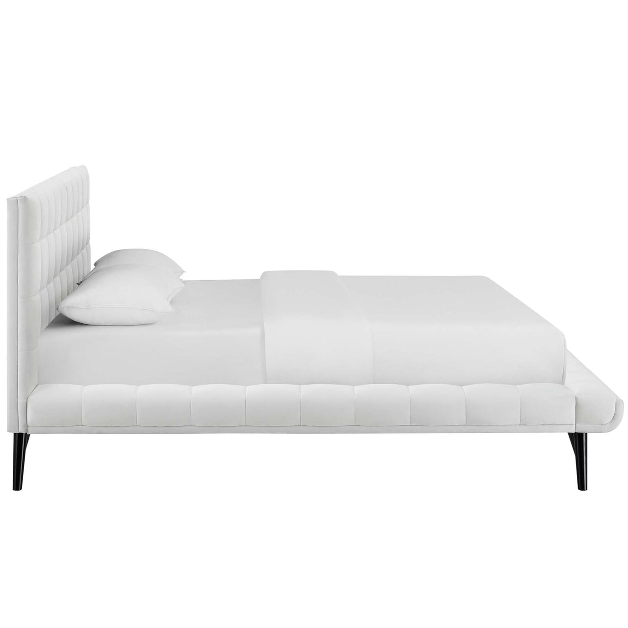 Ridge Upholstered Velvet Queen Platform Bed, White