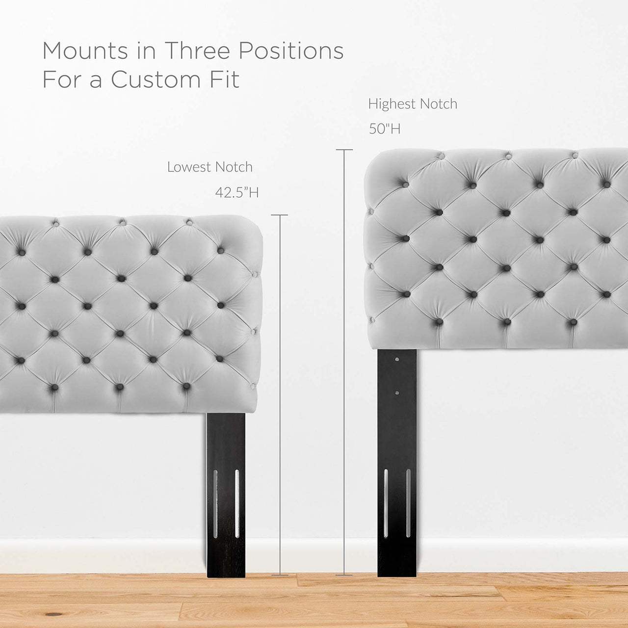 Permea Upholstered Velvet Full | QueenHeadboard, Light Gray