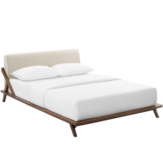 Luvena Queen Platform Bed, Walnut & Beige