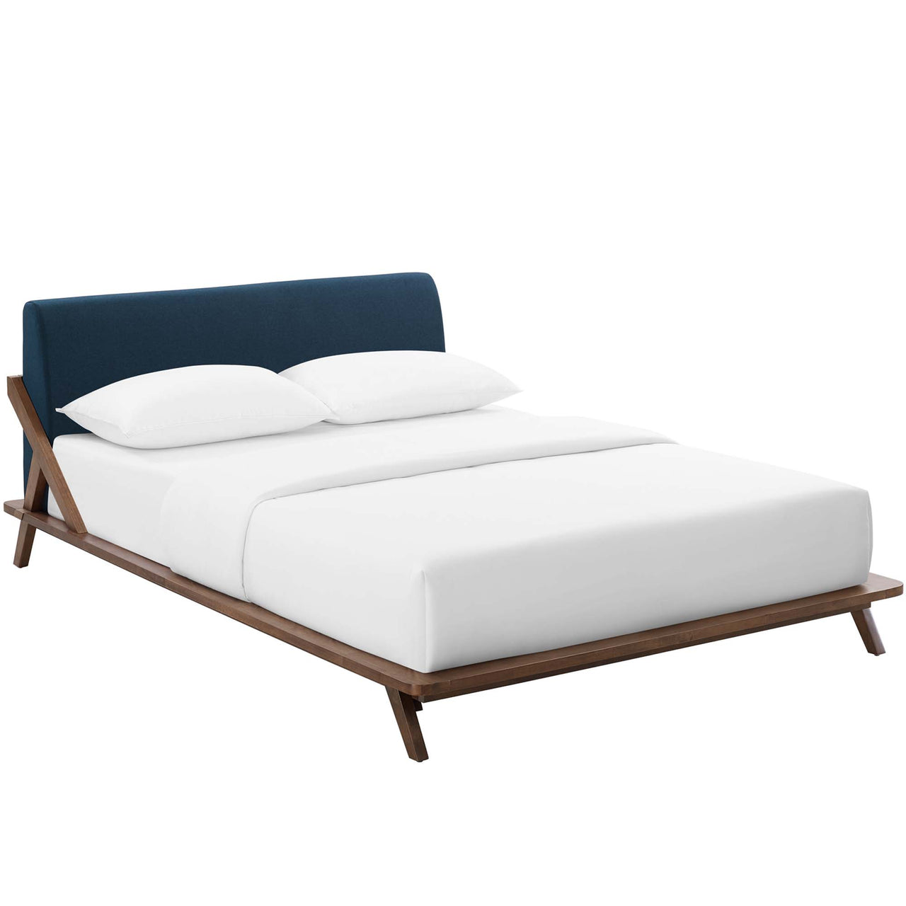 Luvena Queen Platform Bed, Walnut & Blue