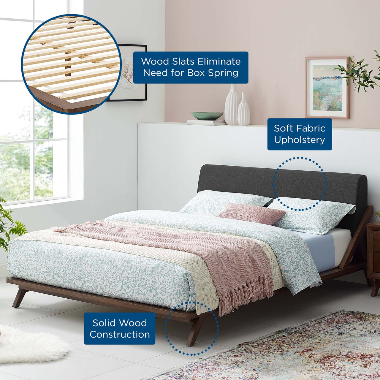 Luvena Queen Platform Bed, Walnut & Gray