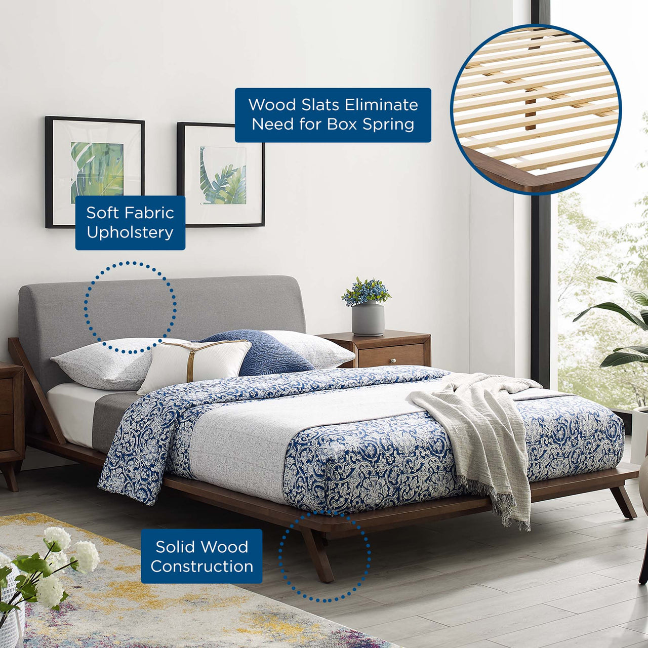 Luvena Queen Platform Bed, Walnut & Light Gray