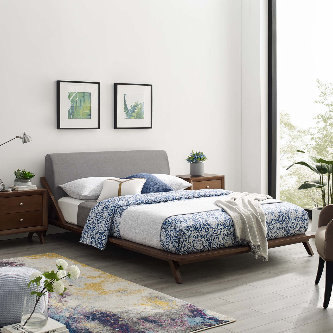 Luvena Queen Platform Bed, Walnut & Light Gray