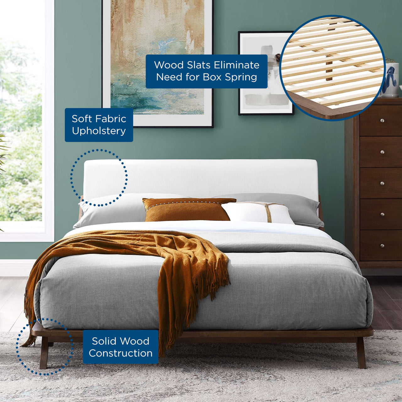 Luvena Queen Platform Bed, Walnut & White