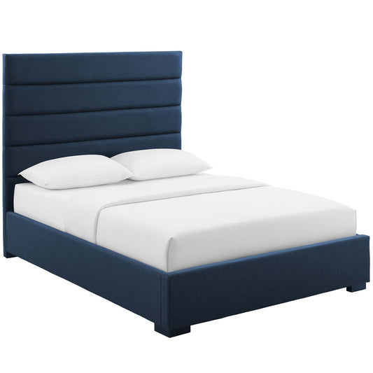 Noranti Fabric Queen Platform Bed, Dark Blue