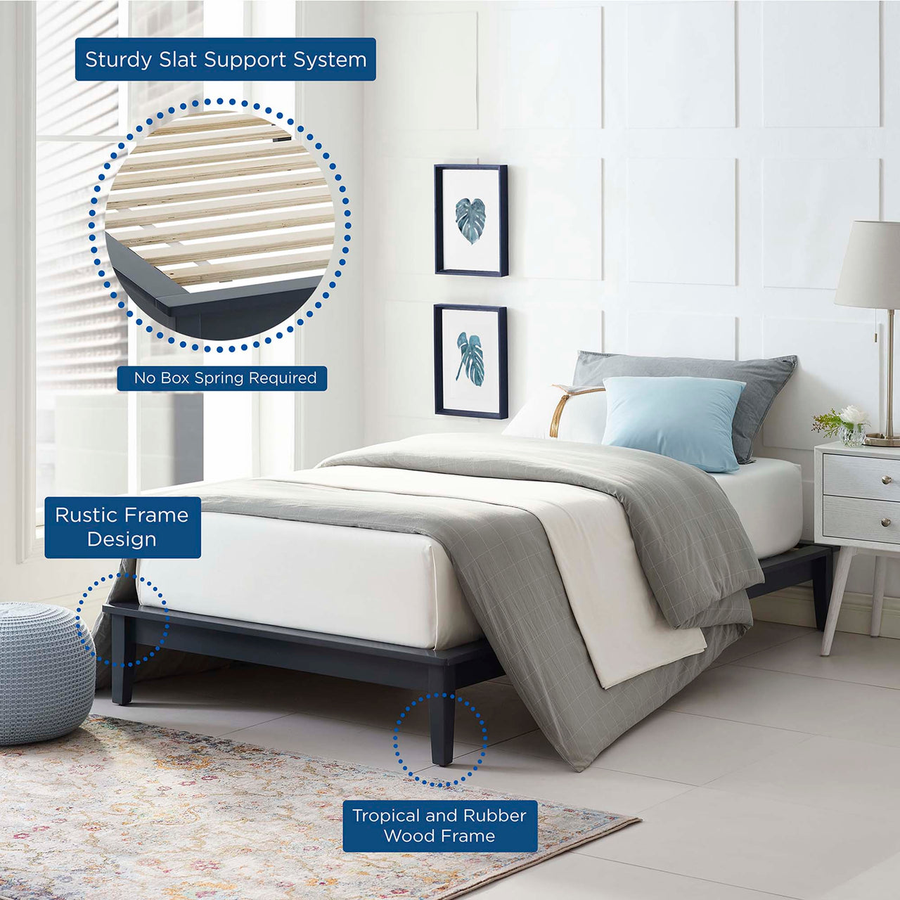 Woodcroft Twin Platform Bed Frame, Gray