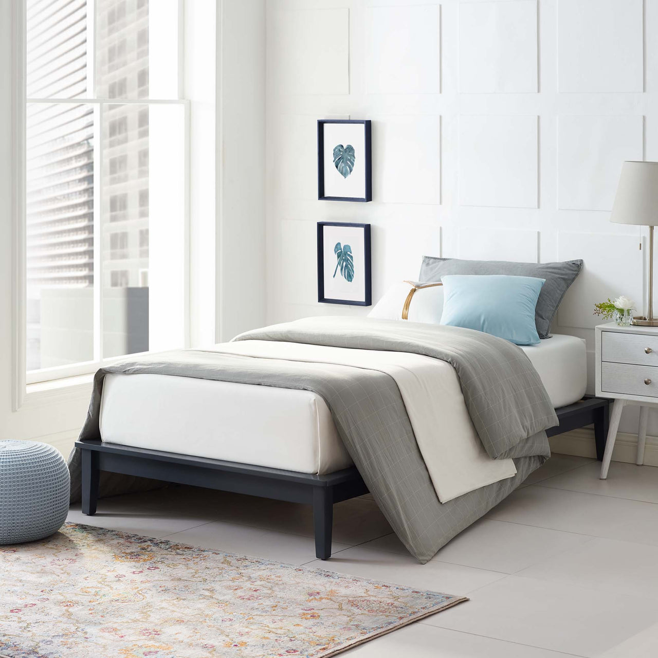 Woodcroft Twin Platform Bed Frame, Gray