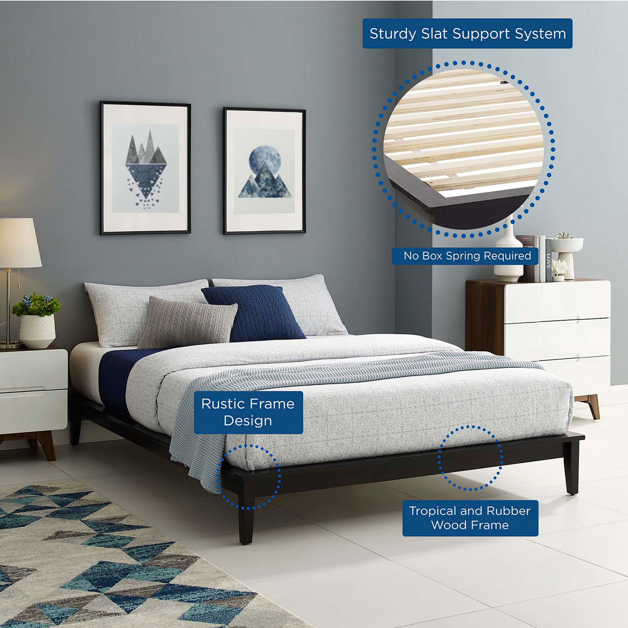 Woodcroft Full Platform Bed Frame, Walnut