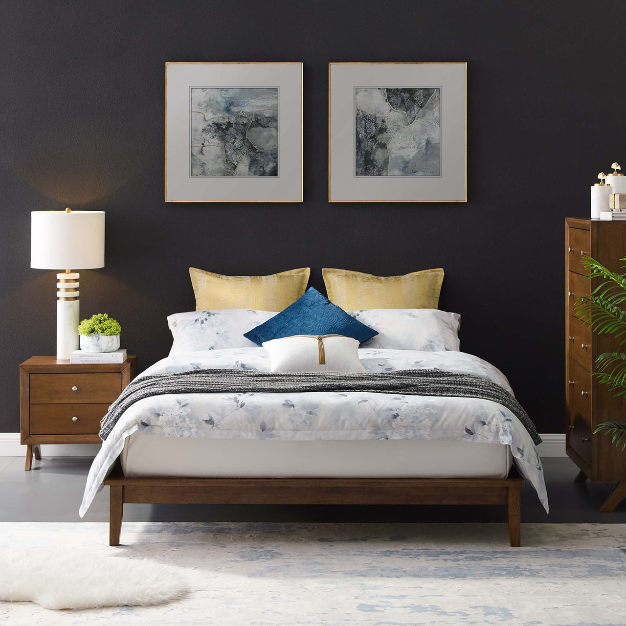 Woodcroft Full Platform Bed Frame, Walnut