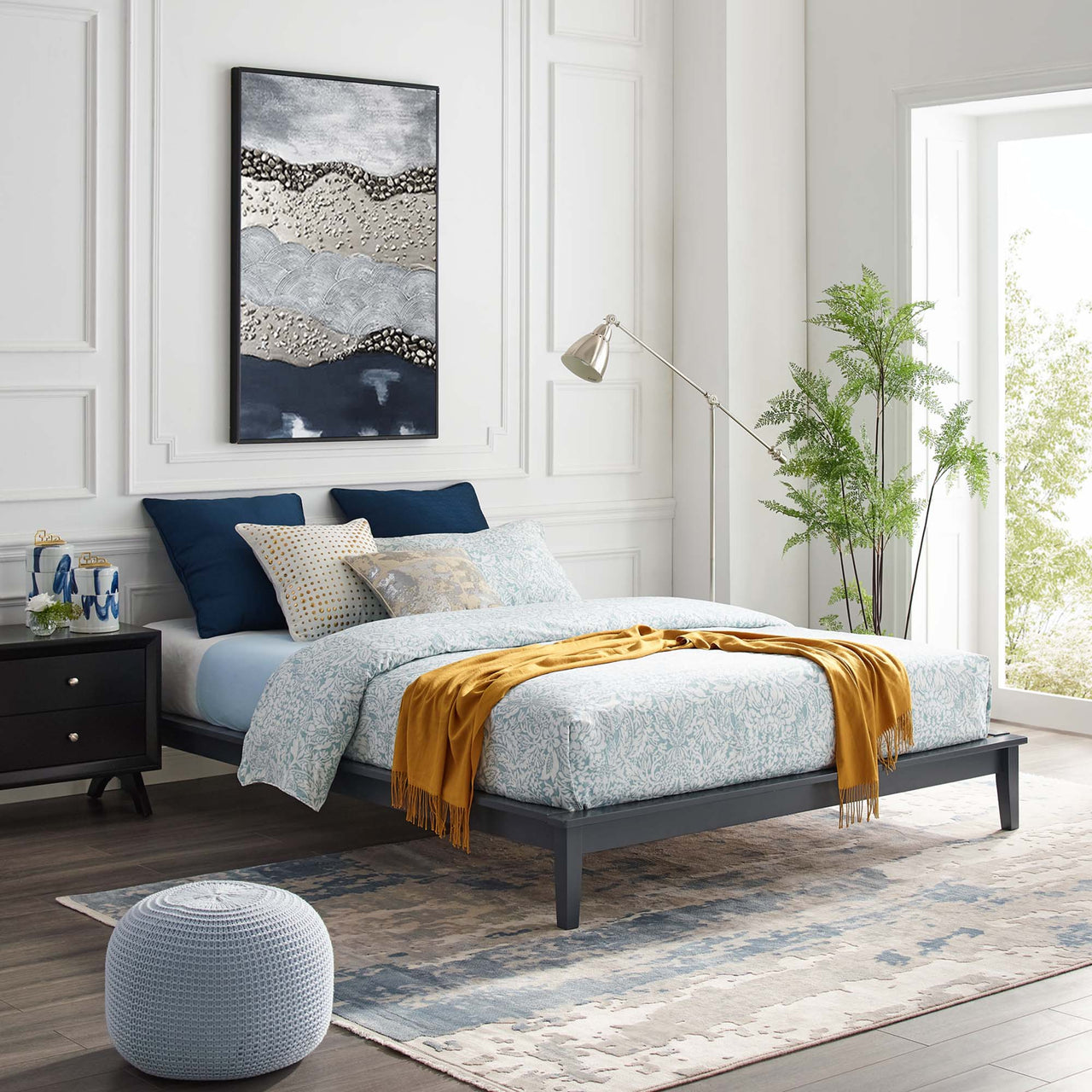 Woodcroft Queen Platform Bed Frame, Gray