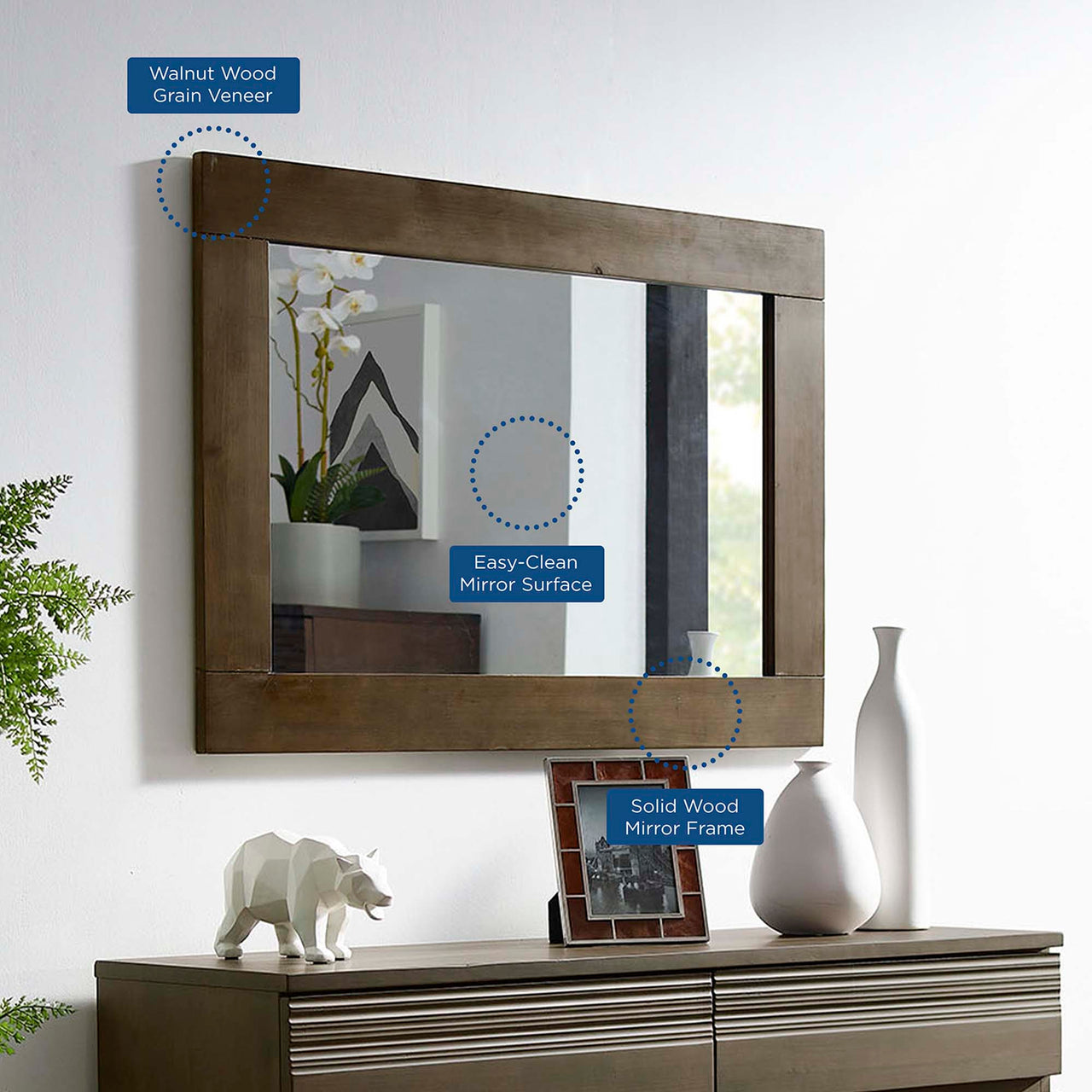 Quineth Wood Frame Mirror, Walnut
