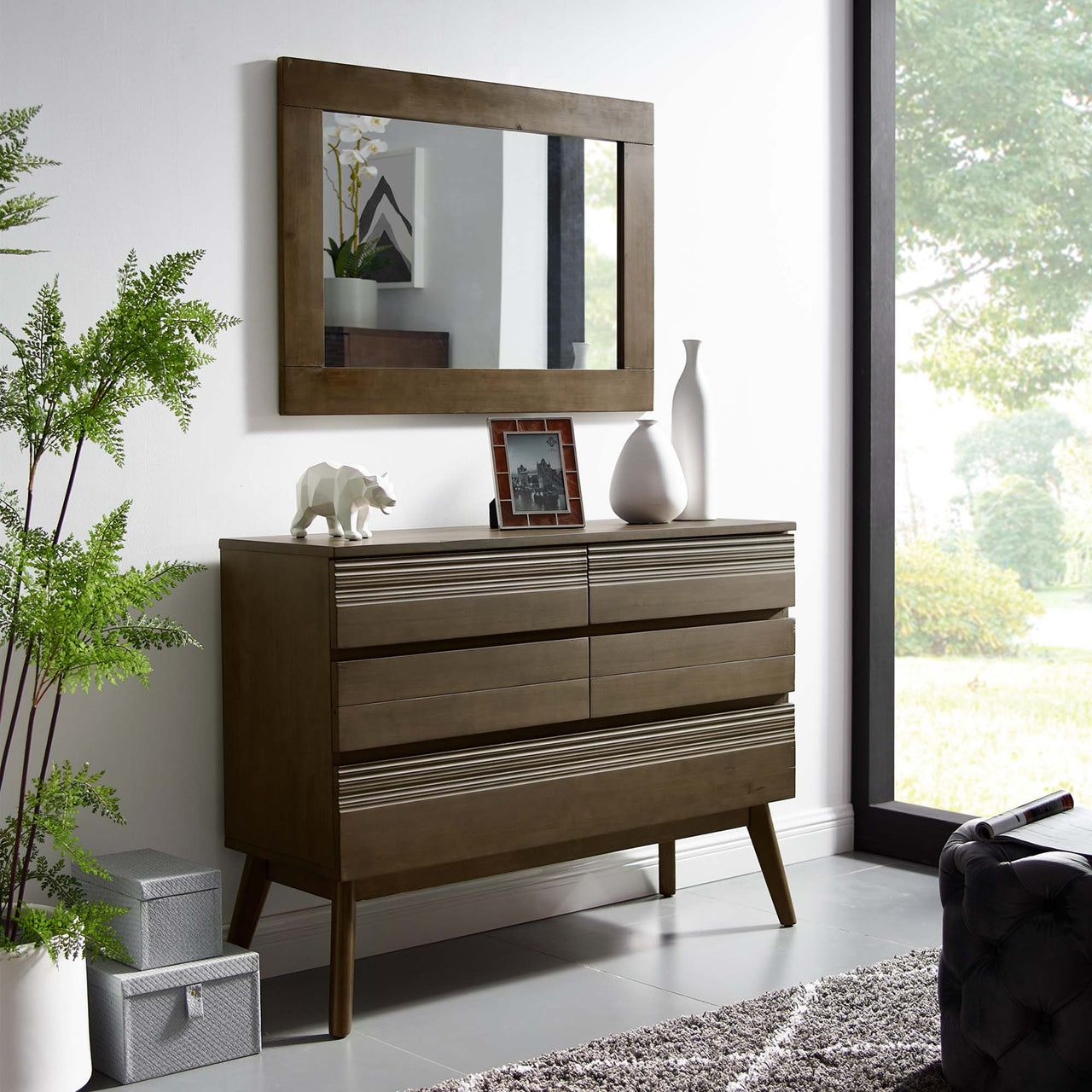 Quineth Wood Frame Mirror, Walnut