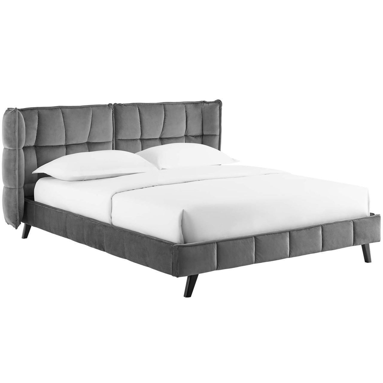 Calyra Velvet Queen Platform Bed, Gray