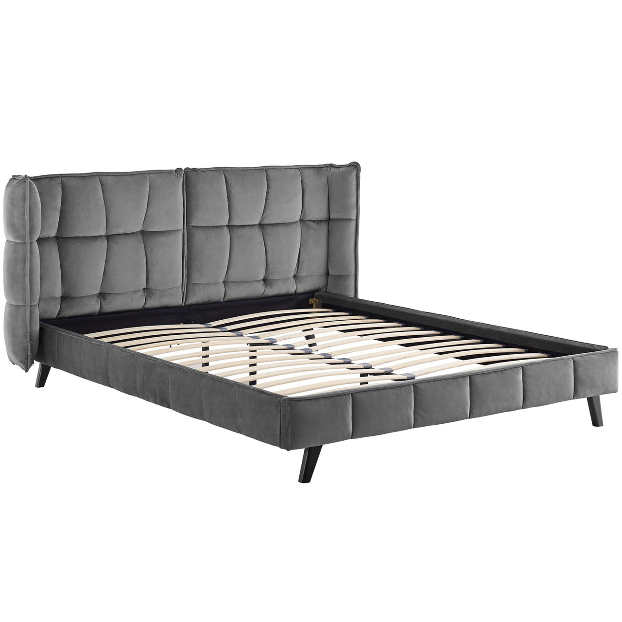 Calyra Velvet Queen Platform Bed, Gray