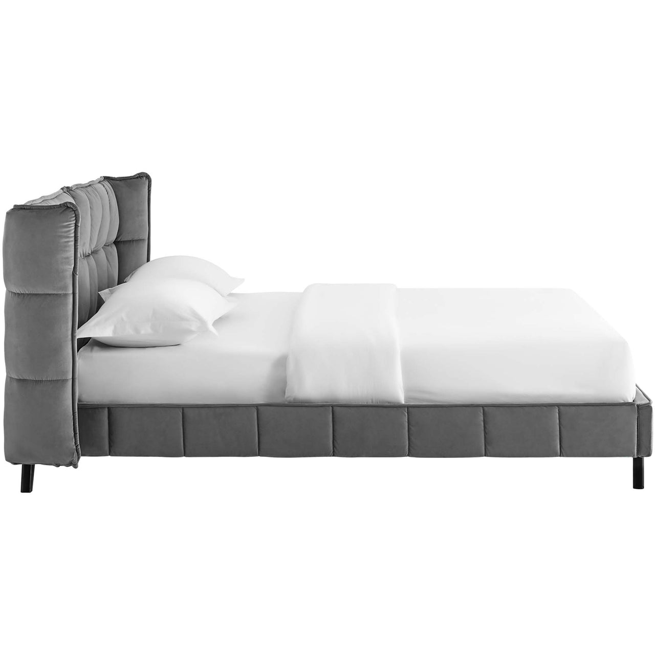 Calyra Velvet Queen Platform Bed, Gray