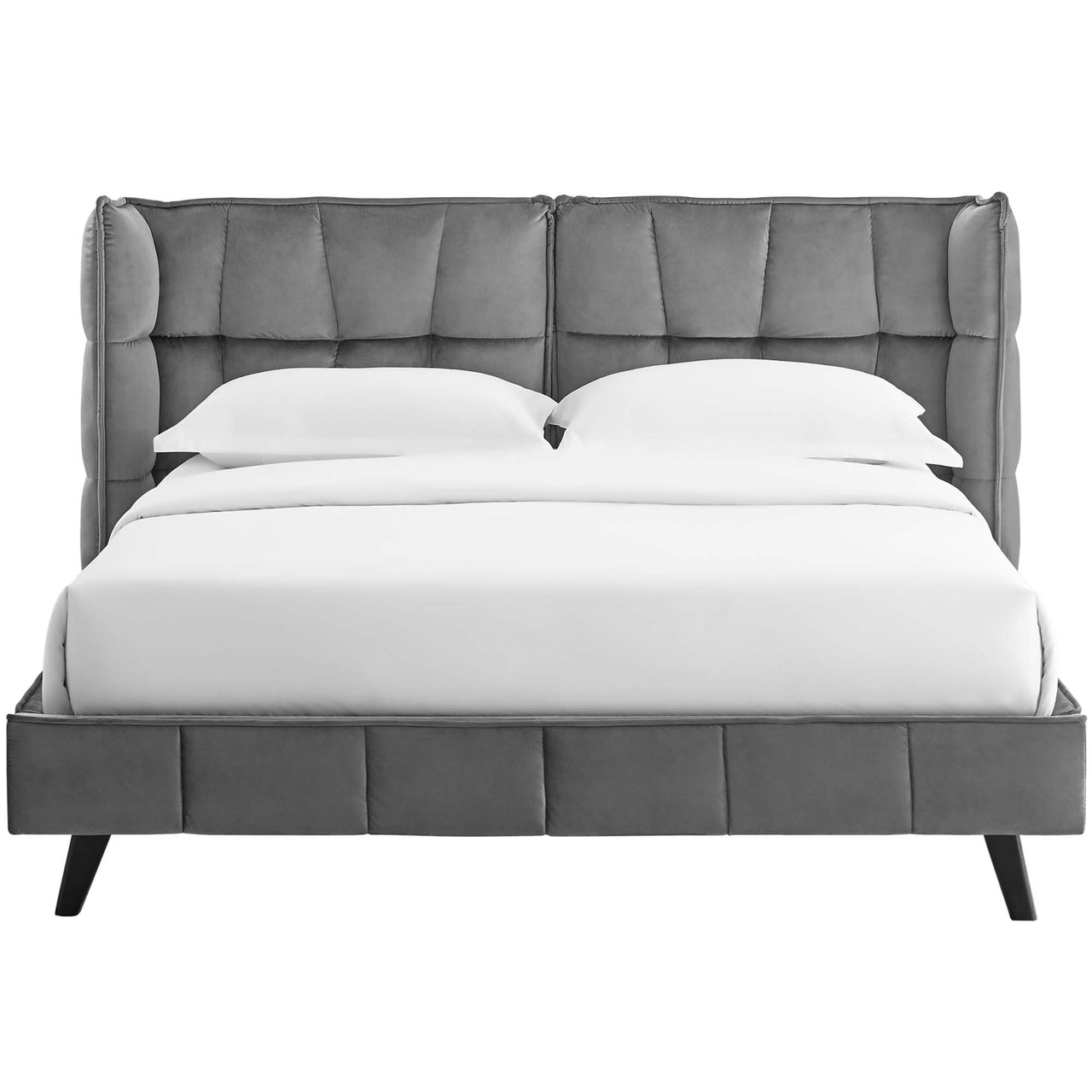 Calyra Velvet Queen Platform Bed, Gray