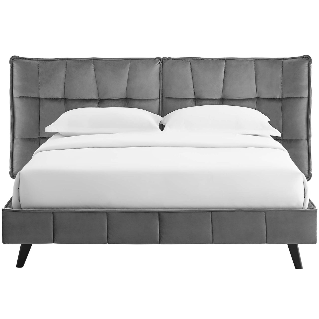 Calyra Velvet Queen Platform Bed, Gray