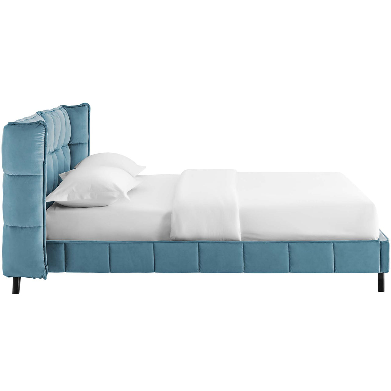Calyra Velvet Queen Platform Bed, Caspian Blue
