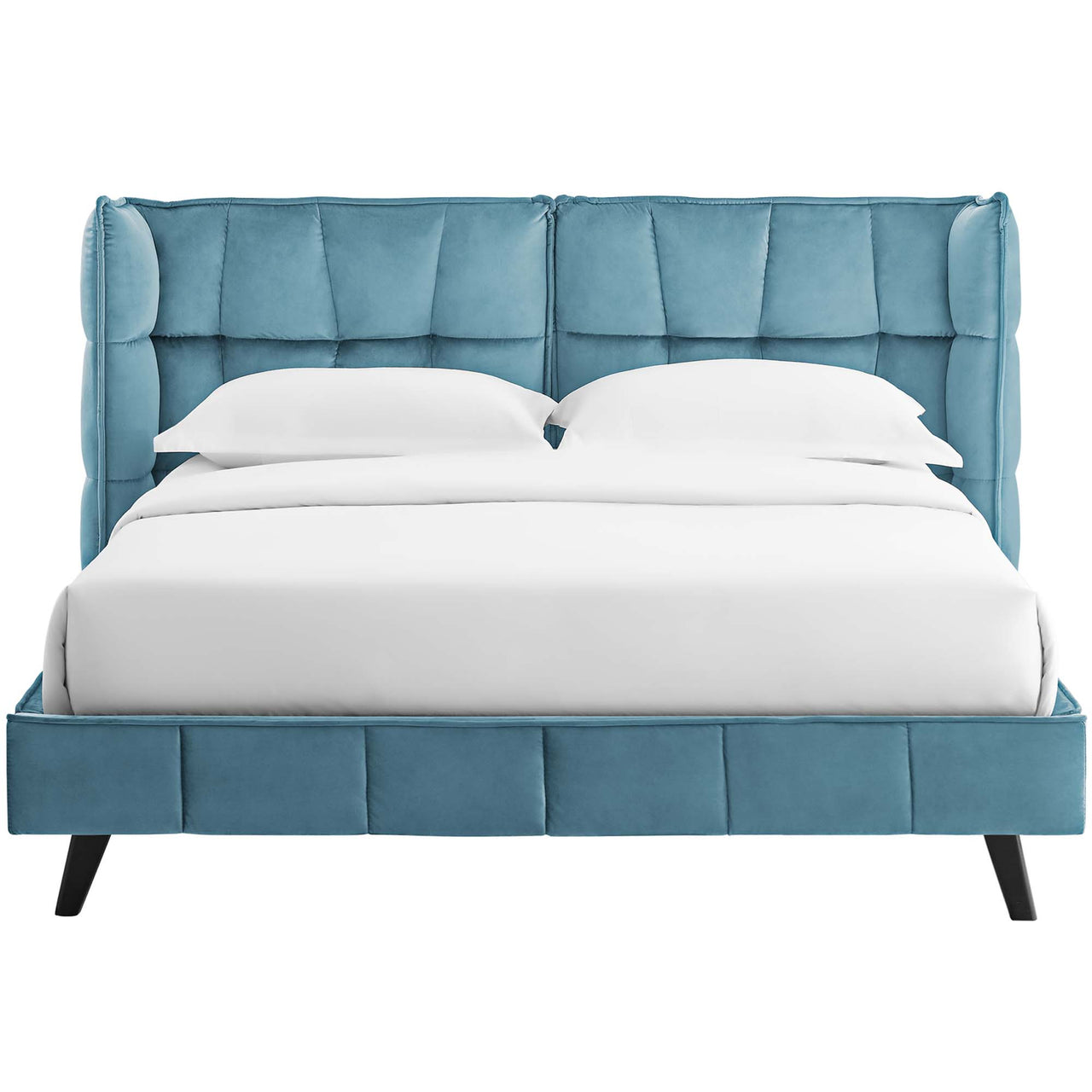 Calyra Velvet Queen Platform Bed, Caspian Blue