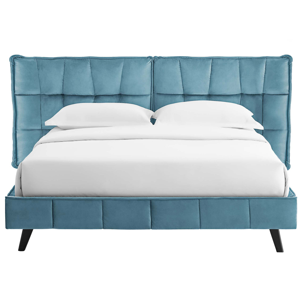 Calyra Velvet Queen Platform Bed, Caspian Blue