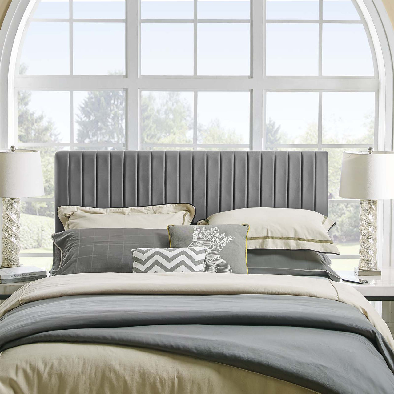Velira Upholstered Velvet Full | Queen Headboard, Gray