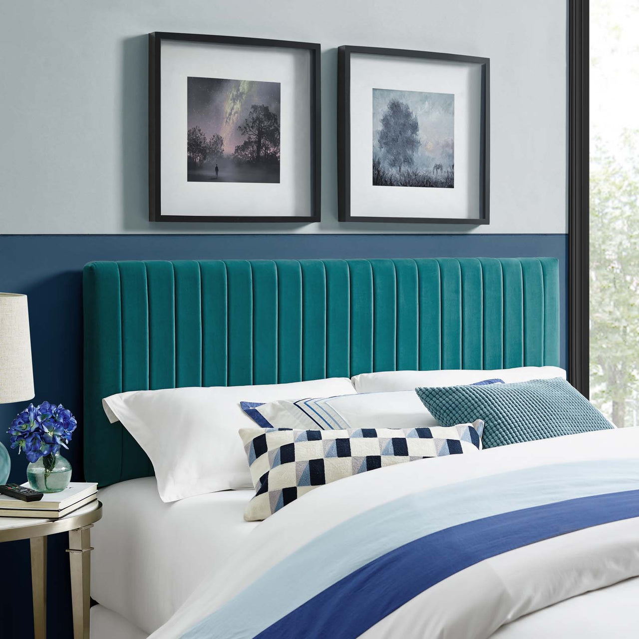 Velira Upholstered Velvet Full | Queen Headboard, Teal