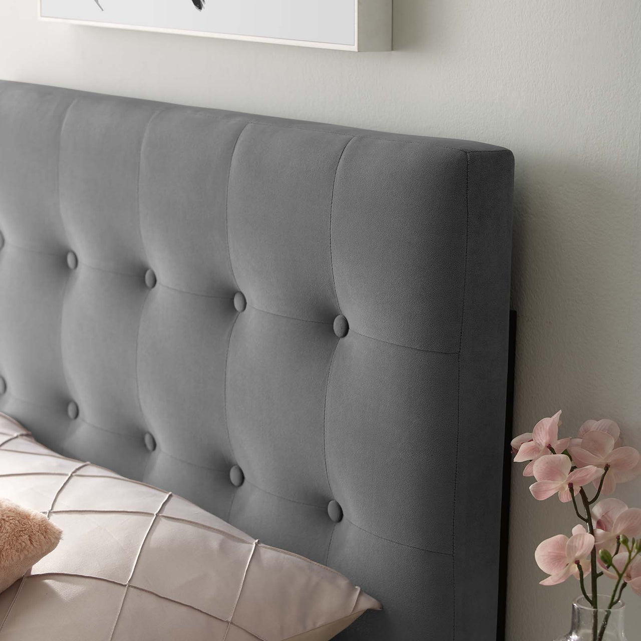 Emelle Velvet Twin Headboard, Gray