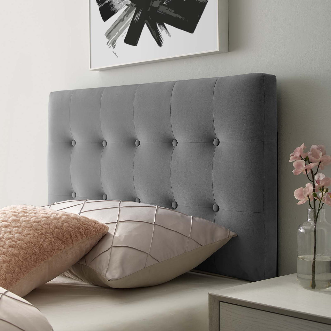 Emelle Velvet Twin Headboard, Gray