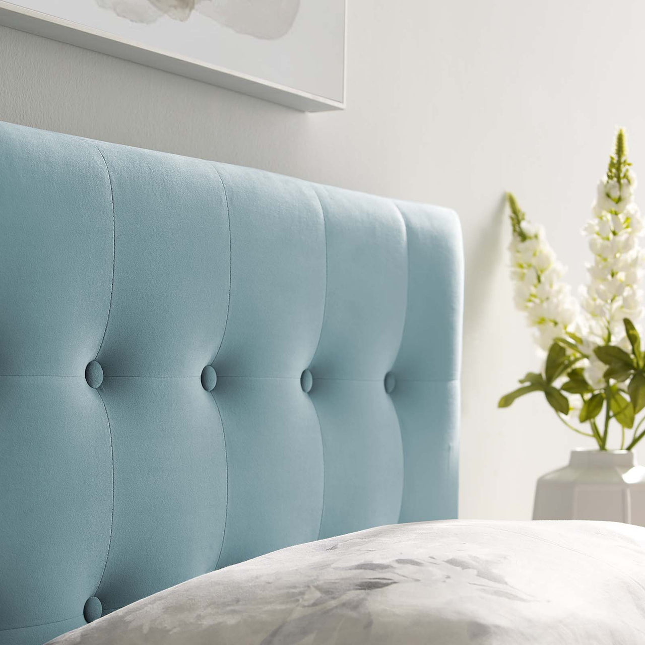 Emelle Velvet Twin Headboard, Light Blue